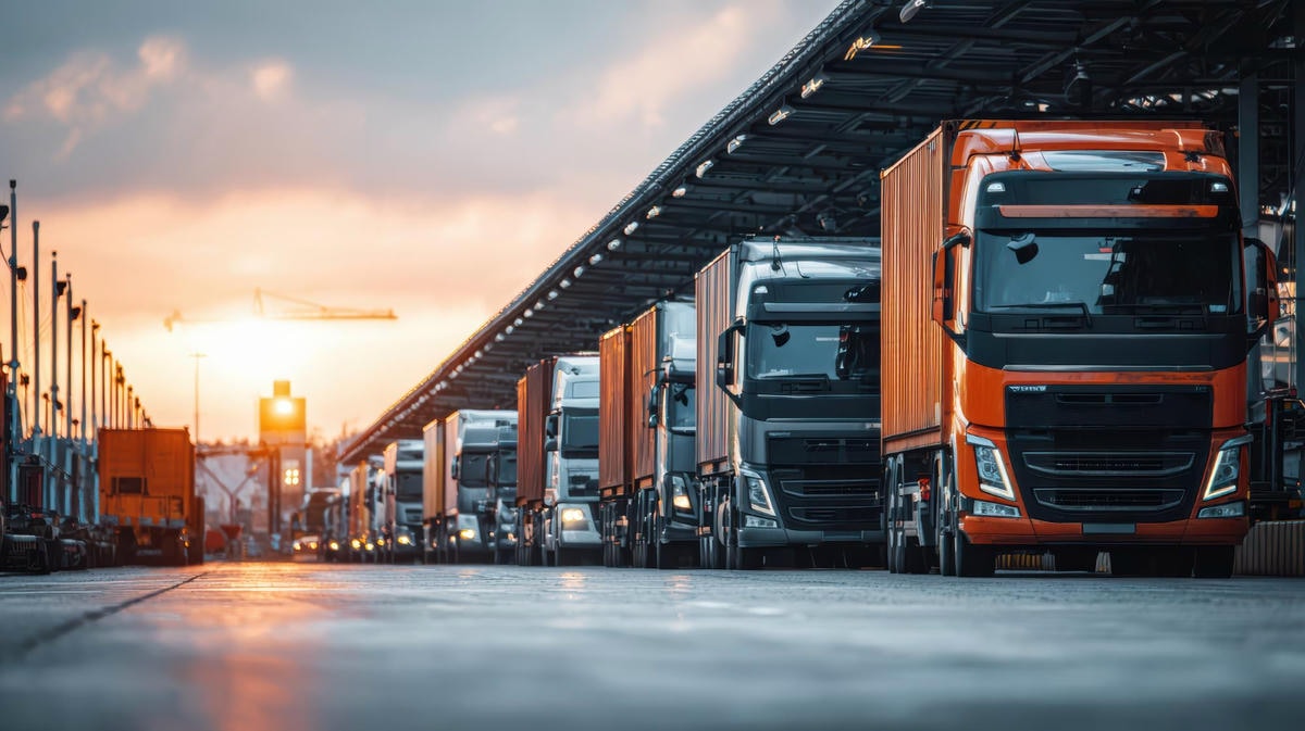 Modern logistics hub at dusk